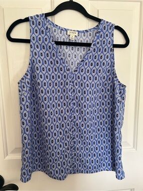 J. Crew Blue and White Printed V-Neck Sleeveless Top